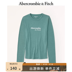 Abercrombie & Fitch 女装 美式复古白领通勤百搭上衣印花logo圆领长袖T恤 330609-1 绿色 XXS (160/80A)