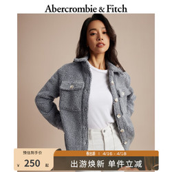 Abercrombie & Fitch 女装 美式复古通勤百搭保暖仿羊羔绒衬衫式夹克外套 322819-1 灰色 S (165/92A)