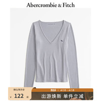 Abercrombie & Fitch 女装 美式复古辣妹修身上衣V领小麋鹿正肩长袖T恤 331499-1 灰色 M (165/96A)