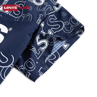 Levi's李维斯童装24夏季男童满印logo衬衫梭织短袖上衣 深靛蓝 90/52(2T)