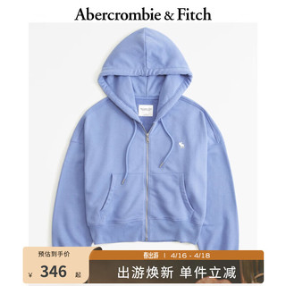 ABERCROMBIE & FITCH女装 24春小麋鹿休闲拉链外套毛圈布连帽卫衣 358698-1 蓝色 S (165/92A)