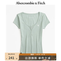 ABERCROMBIE & FITCH女装 24春夏圆领T恤上衣小麋鹿亨利式短袖 358101-1 绿色 S (165/92A)