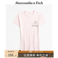 ABERCROMBIE & FITCH女装 24春夏可塞折碎花Logo款圆领时尚T恤 358156-1 浅粉色 M (165/96A)