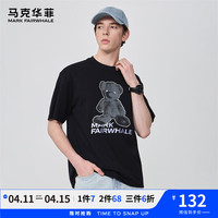 马克华菲【纯棉】短袖T恤男2024年春夏小熊印花时尚休闲圆领短袖T恤衫 001黑色 M