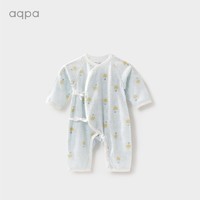 aqpa 夏季新生儿新品纯棉连体衣婴儿绑带哈衣男女宝宝薄长袖和尚服     浅蓝色 52cm