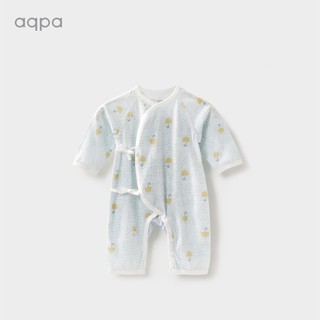 aqpa 夏季新生儿新品纯棉连体衣婴儿绑带哈衣男女宝宝薄长袖和尚服     浅蓝色 52cm
