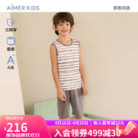 爱慕儿童（AIMER KIDS）春夏莫代尔家居服儿童睡衣套装男女童短袖背心五分裤轻薄透气 背心套装-灰条AK243E484 175