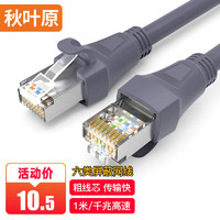 CHOSEAL 秋叶原 六类千兆网线 Cat6六类屏蔽8芯双绞线 工程家用电脑宽带监控跳线成品网线 灰色 1米 CT600A