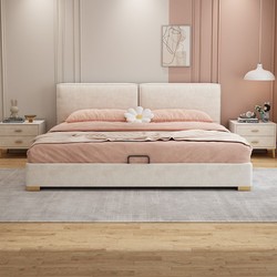 Dreamflying 豆腐块布艺床2米x2米大床简约现代奶油风科技布床主卧少女落地床