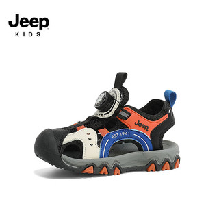 Jeep 吉普 儿童包头凉鞋夏新款男女童轻便防滑沙滩鞋学生运动休闲洞洞鞋 黑/西瓜红 29码 鞋内长约18.4cm