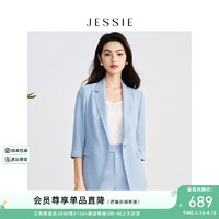 JESSIE气质翻领一粒扣七分袖修身西装外套2024春 蓝色 XL