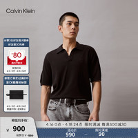 Calvin Klein Jeans24春夏男士简约刺绣休闲V字领短袖POLO衫J325372 BEH-太空黑 S