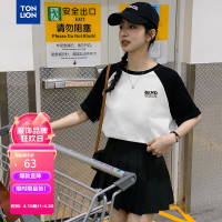 唐狮 TONLION女圆领插肩袖左胸字母短袖T恤WP 黑色 M