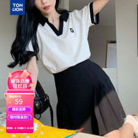 唐狮 TONLION夏季女领口撞色短袖poloWP 漂白 L