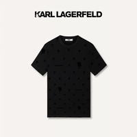 Karl Lagerfeld卡尔拉格斐轻奢老佛爷男装 24夏款logo满印个性潮流短袖T恤 黑色 46