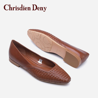 克雷斯丹尼（Chrisdien Deny）女士浅口单鞋羊皮织通勤舒适轻便透气休闲鞋 棕色LAH4303C4A 35
