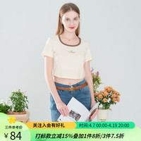 lagogo拉谷谷撞色方领修身短袖T恤女2024夏季美式甜辣短上衣 米色(T2) M