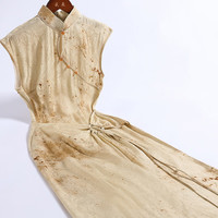 戚薇改良旗袍2024新中式绿色连衣裙日常年轻款少女小个子 米色 S