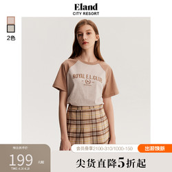 E·LAND 衣恋 Eland衣恋时髦短袖t恤女学院风美式休闲复古撞色T恤夏季新款