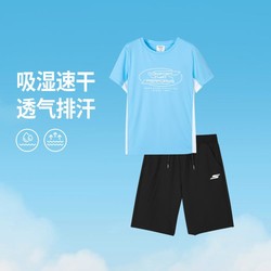 SKECHERS 斯凯奇 男中大童|春夏季男童针织短袖T恤衫+梭织短裤短袖套装休闲运动