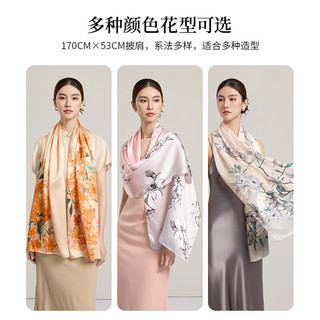 上海故事（STORYOFshanghai）100%真丝桑蚕丝丝巾女2024款夏季防晒披肩 灰粉 170×53cm