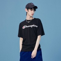 Champion 休闲T恤男运动T恤短胶印草写图案填充logo圆领