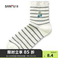 三福 女小短筒袜单双装 甜系清新条纹刺绣精梳棉女袜袜子479851 蓝条 均码