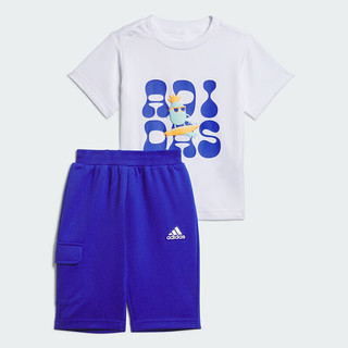 阿迪达斯（adidas）童装24夏季男童宝宝棉质运动休闲T恤短袖套装IT1770白/蓝 104cm