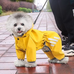 喵先生 狗狗雨衣 狗衣服小型犬泰迪柯基法斗四脚反光防水雨披全包户外防风保暖宠物狗狗衣服 橙黄M码（胸围44 背长27 参考体重5-8斤）