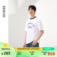 GUESS24年夏季男女同款美式复古撞色百搭短袖T恤-MO2K9435K NVY-白黑 L