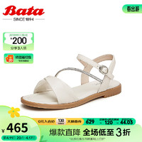 Bata时装凉鞋女2024夏商场百搭条带羊皮优雅软底凉鞋ABT22BL4 米白 39