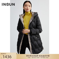 INSUN 恩裳 冬季新品时尚里外撞色设计经典中长款鹅绒羽绒服