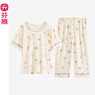 100%棉睡衣女夏天纯棉短袖七分裤薄款大码家居服套装