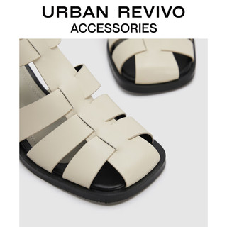 URBAN REVIVO2024夏季女士时尚条带织粗跟凉鞋UAWS40063 米白 39