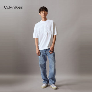 Calvin Klein【田柾国同款】Jeans24春夏男浮雕刺绣宽松重磅短袖T恤J325210 YAF-月光白 S