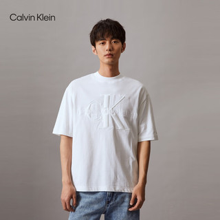 Calvin Klein【田柾国同款】Jeans24春夏男浮雕刺绣宽松重磅短袖T恤J325210 YAF-月光白 S