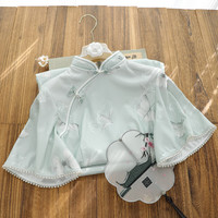 俏娘鱼温婉清新米白印花旗袍2024年春季复古长款改良年轻款 蓝色(裙长113左右) XL