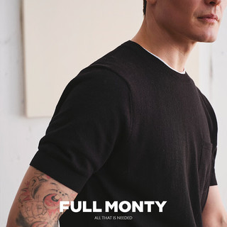 FULL MONTY【亚麻T恤】男士休闲圆领黑色短袖贴袋简约半袖打底2024年夏 黑色8418 S