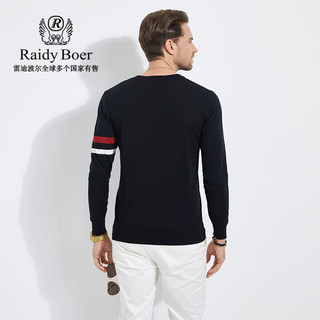 Raidy Boer/雷迪波尔男【含桑蚕丝】撞色条纹胸章针织长袖T恤6304 黑色  180/52/XL