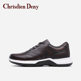 克雷斯丹尼（Chrisdien Deny）男士休闲鞋轻便时尚舒适透气运动鞋爆米花底男鞋 深咖色GXHE107C3A 43