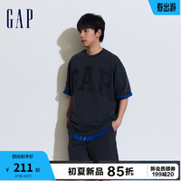 Gap 盖璞 男女装2024夏季新款法式圈织软短袖T恤889779 深灰色 180/100A(XL)亚洲尺码