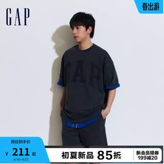 Gap 盖璞 男女装2024夏季新款法式圈织软短袖T恤889779 深灰色 180/100A(XL)亚洲尺码