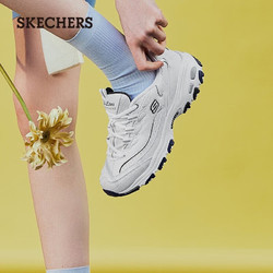 SKECHERS 斯凯奇 女鞋小白熊女士休闲鞋子厚底增高百搭运动软底老爹鞋女99999863 白色/海军蓝色/WNV 38