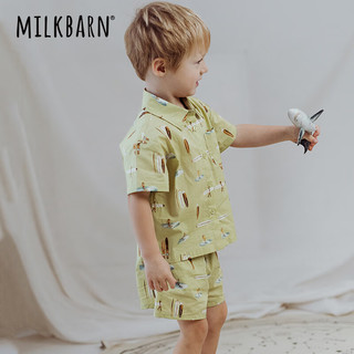 Milkbarn2024儿童套装男女宝宝童装夏季纯棉衬衫短裤两件套 盛夏冲浪 100cm