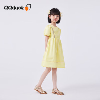 可可鸭（QQ DUCK）童装女童连衣裙儿童裙子夏季镂空公主裙大童衣服 (K镂空小洋裙)淡黄 165CM