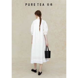 茶·愫【霜花刺绣】puretea茶愫裁片绣花连衣裙女泡泡袖2024年夏季 石墨黑 S