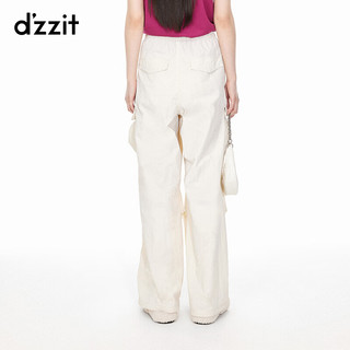 DZZIT地素运动休闲长裤2024春季米白色松紧抽绳拉链腰头设计 米白色 XS