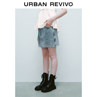 URBAN REVIVO 夏季女休闲双扣短款牛仔半裙 UWL840087 蓝色 XS