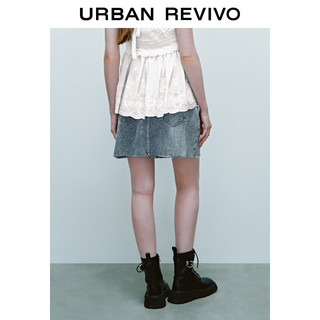 URBAN REVIVO 夏季女休闲双扣短款牛仔半裙 UWL840087 蓝色 XS