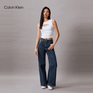 Calvin Klein Jeans24春夏女士性感辣妹不对称剪裁镂空背心T恤J223349 YAF-月光白 M